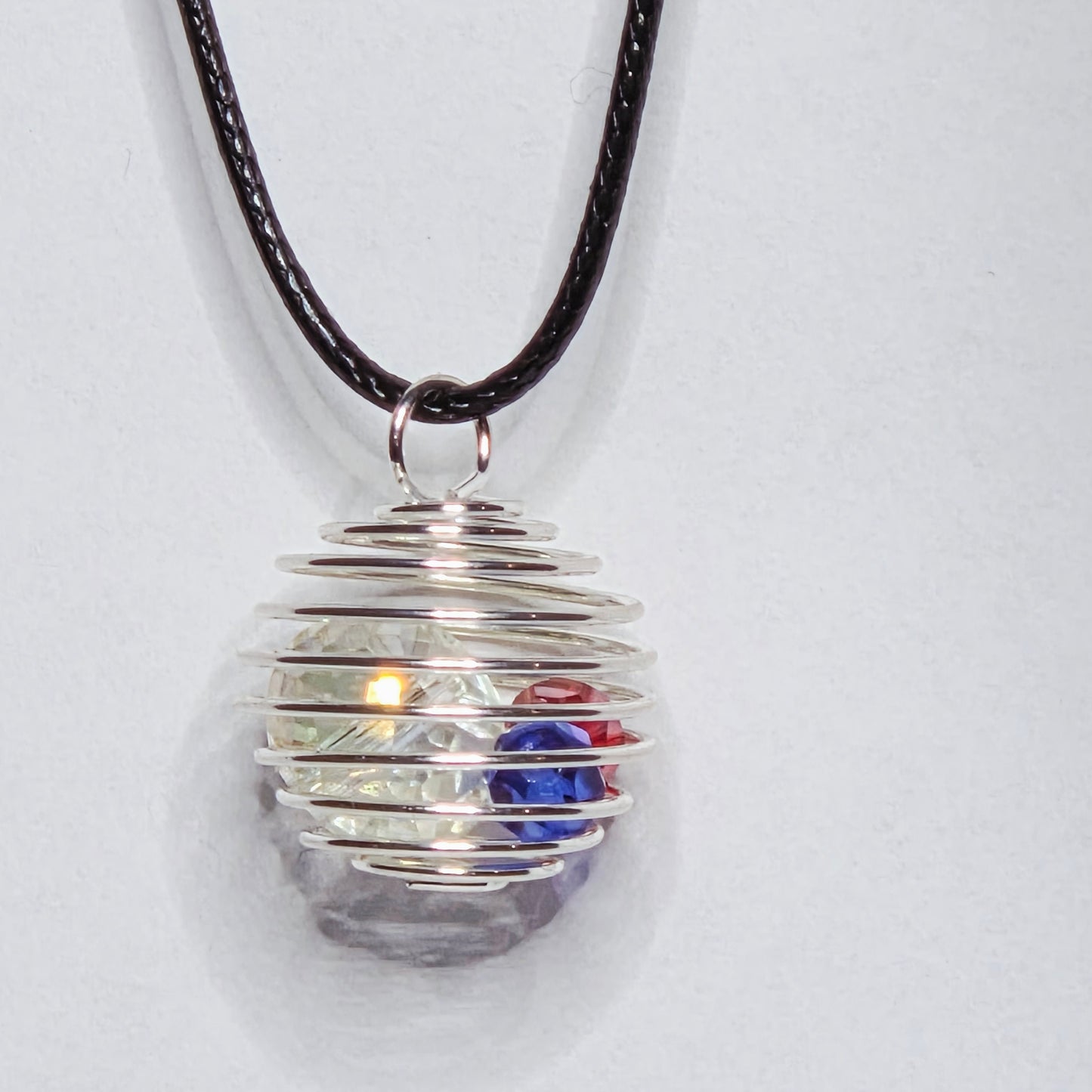 PATRIOTIC LARGE SPIRAL SPHERE NECKLACE