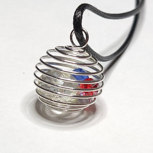 PATRIOTIC LARGE SPIRAL SPHERE NECKLACE