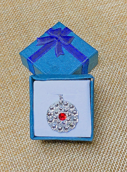 RED BULLSEYE #26 - HANDMADE SWAROVSKI PENDANT NECKLACE