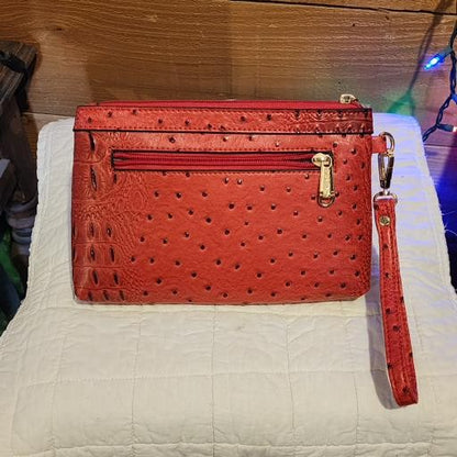 FAUX ALLIGATOR SKIN RED PURSE WITH MATCHING WRISTLET