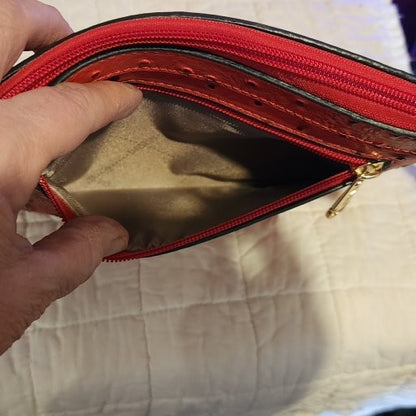 FAUX ALLIGATOR SKIN RED PURSE WITH MATCHING WRISTLET