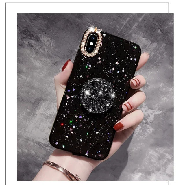 Glitter Marble Diamond Ring Holder Silicone Phone Case