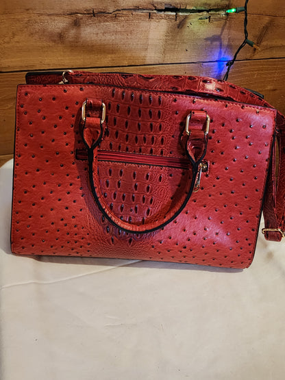 FAUX ALLIGATOR SKIN RED PURSE WITH MATCHING WRISTLET
