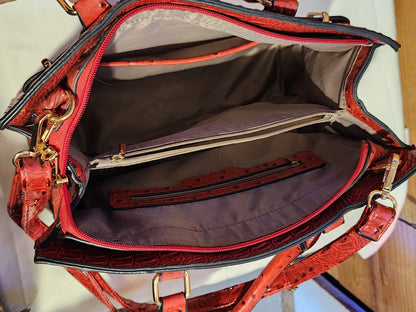 FAUX ALLIGATOR SKIN RED PURSE WITH MATCHING WRISTLET