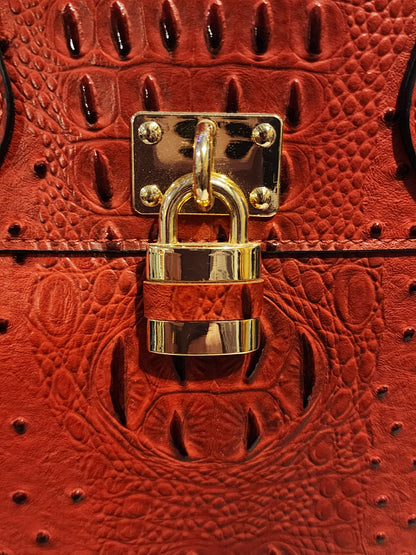 FAUX ALLIGATOR SKIN RED PURSE WITH MATCHING WRISTLET