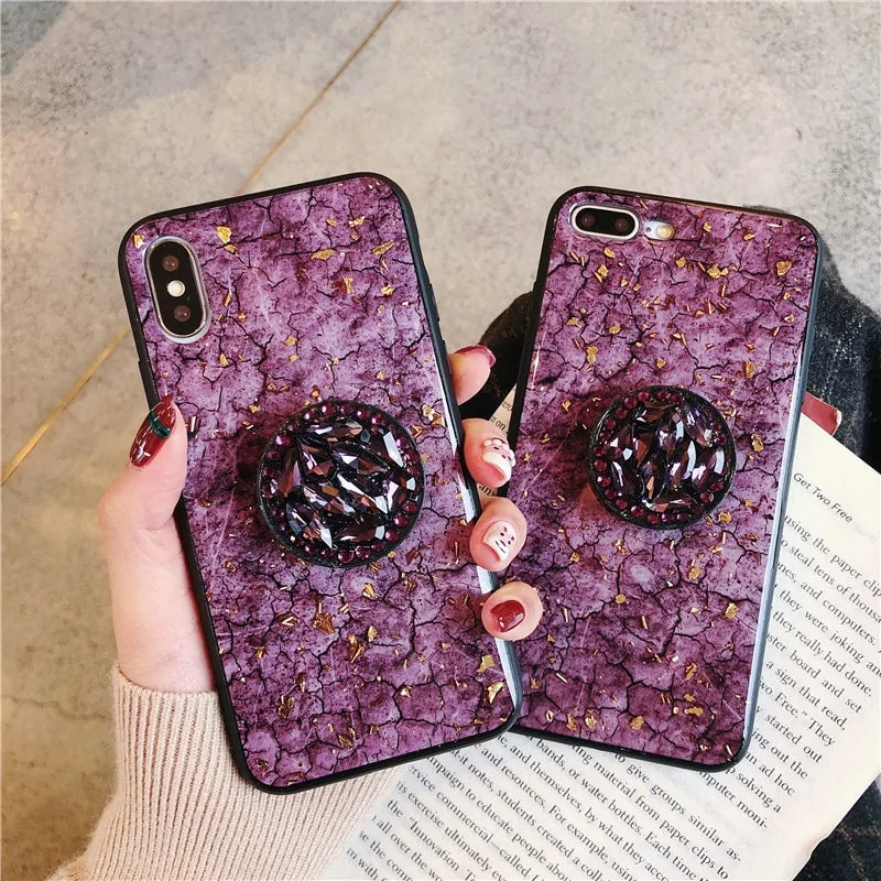 Glitter Marble Diamond Ring Holder Silicone Phone Case