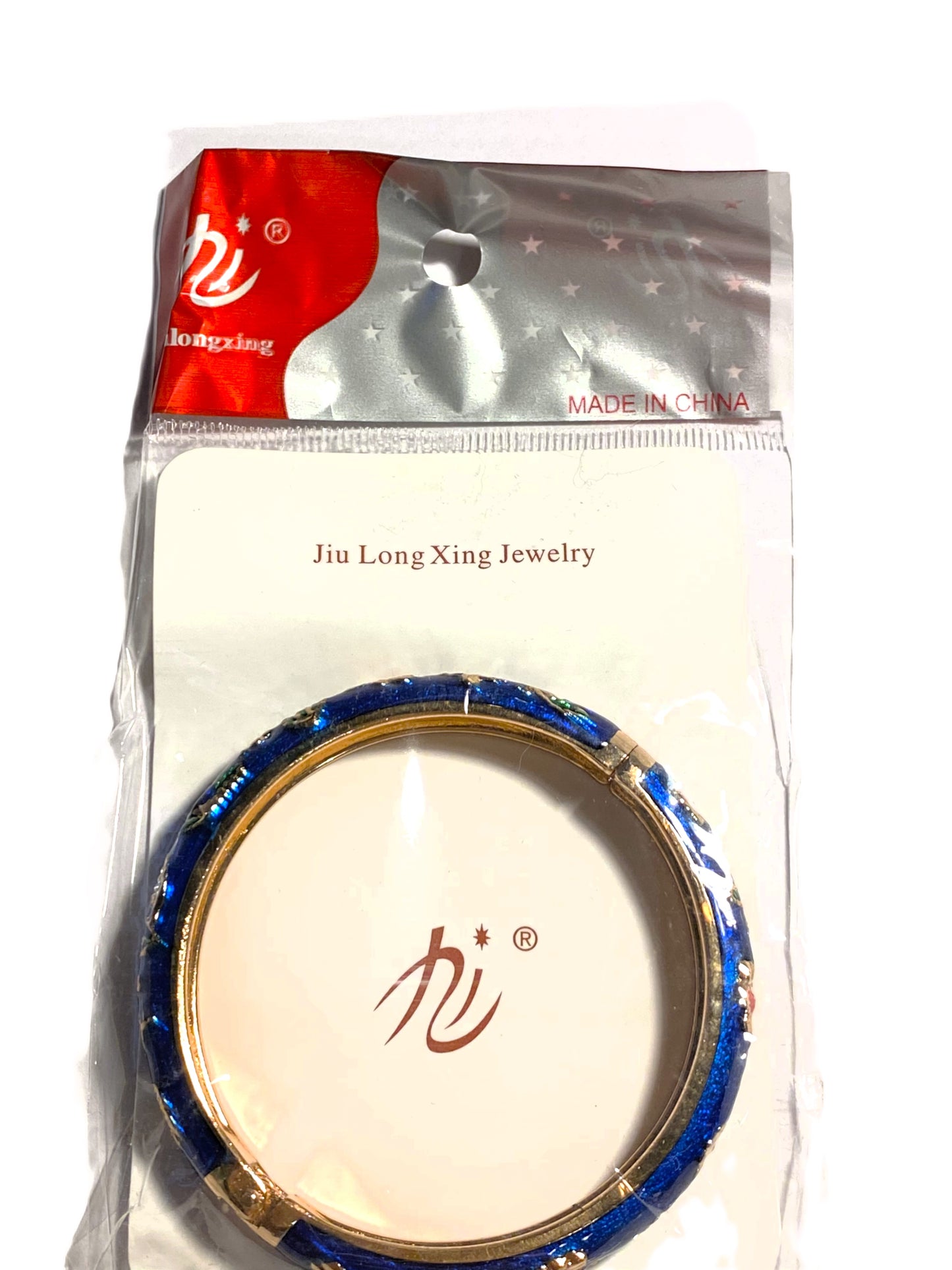 JUI LONG XING - BANGLE ENAMEL BRACELET - BLUE WITH FLOWERS