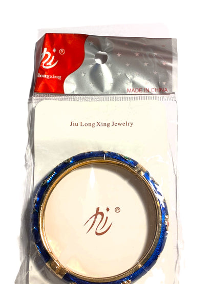 JUI LONG XING - BANGLE ENAMEL BRACELET - BLUE WITH FLOWERS