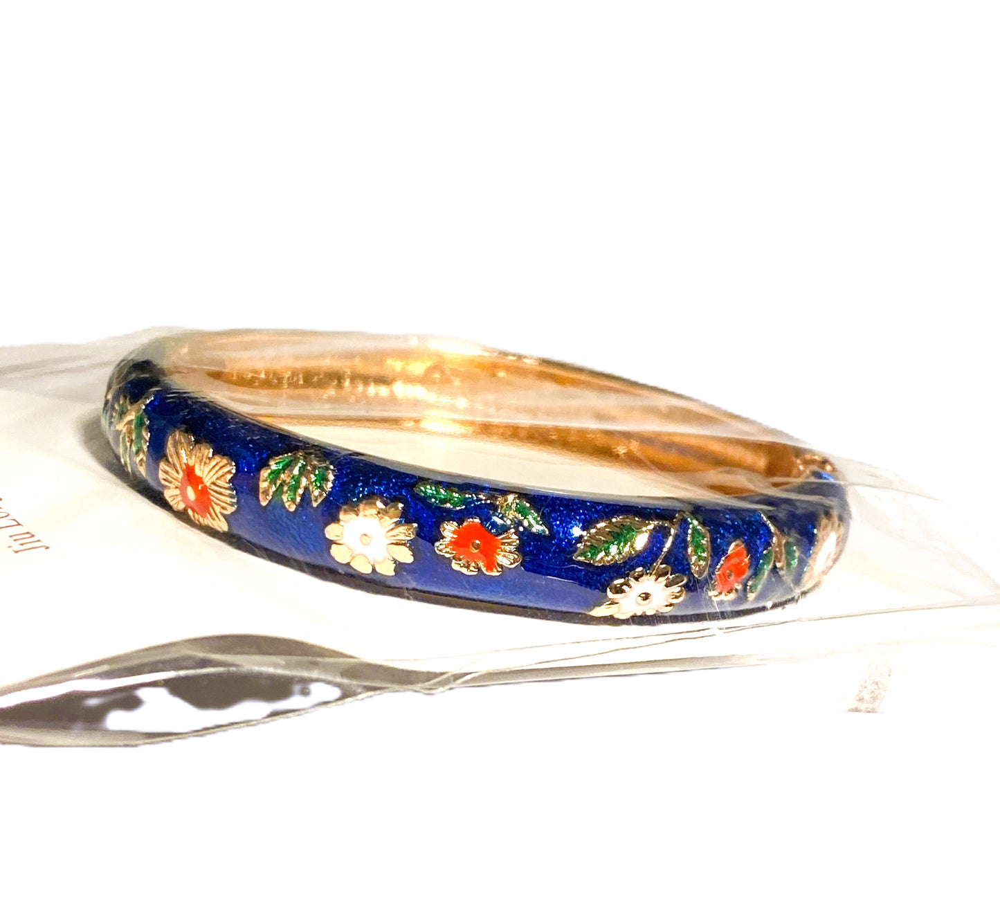 JUI LONG XING - BANGLE ENAMEL BRACELET - BLUE WITH FLOWERS