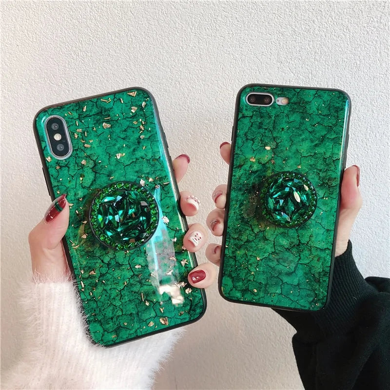 Glitter Marble Diamond Ring Holder Silicone Phone Case