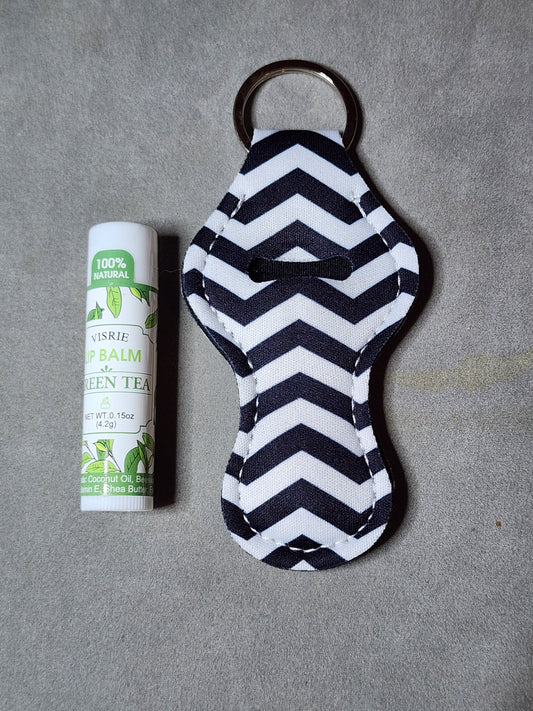 ZIG ZAG BLK WHT- LIP BALM KEYCHAIN
