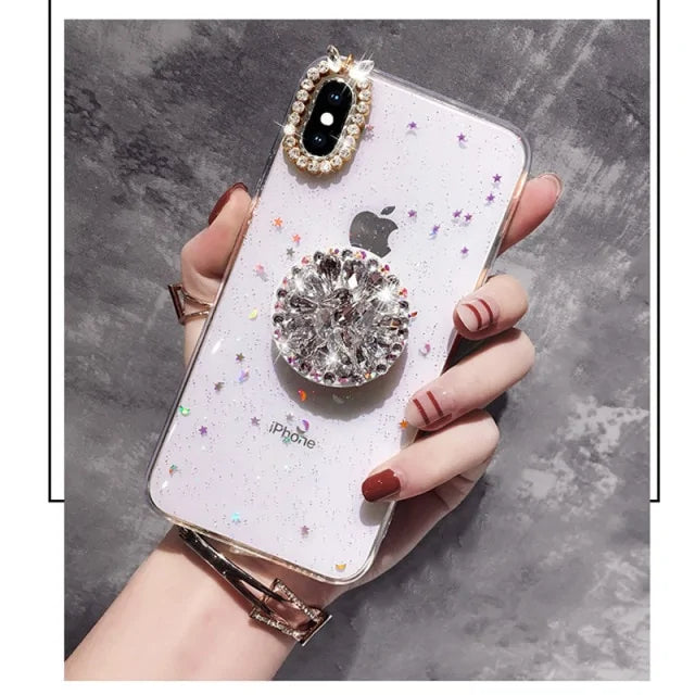 Glitter Marble Diamond Ring Holder Silicone Phone Case