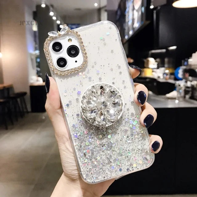 Glitter Marble Diamond Ring Holder Silicone Phone Case